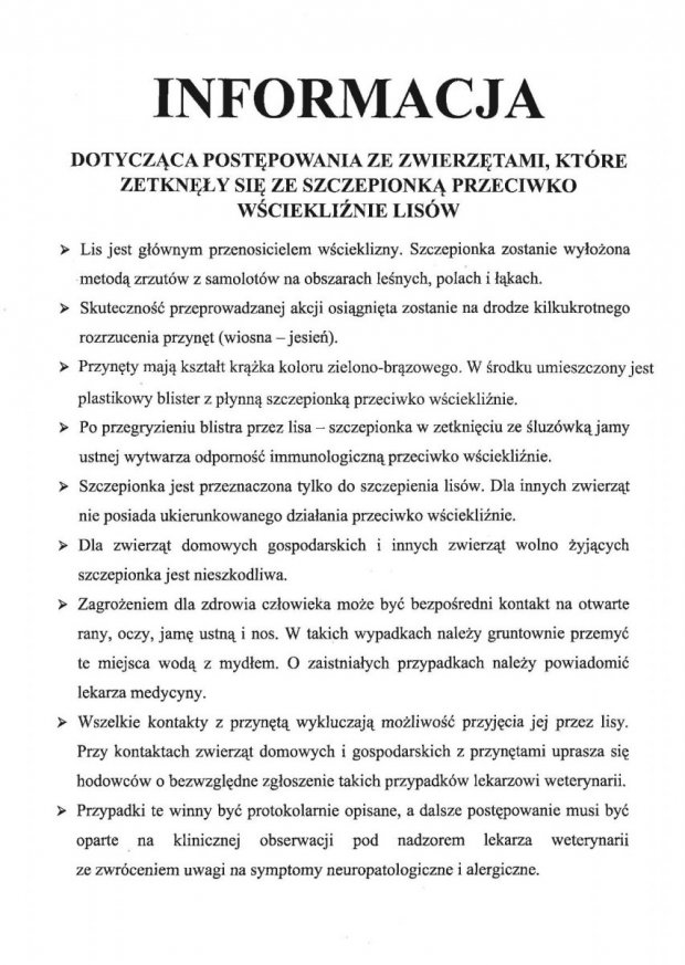 Wścieklizna! Szczepienie lisów - ostrzeżenie Wojewódzkiego Lekarza Wetrynaryjnego