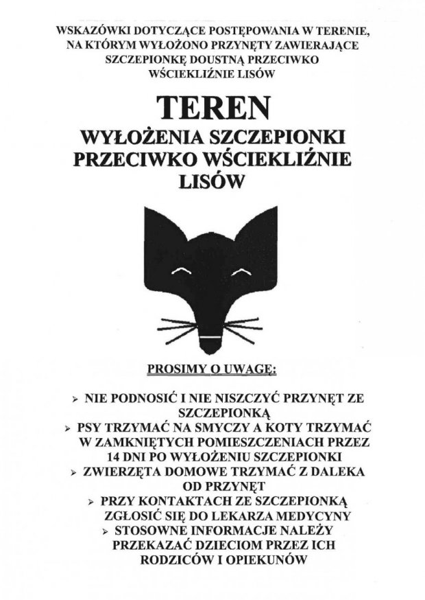Wścieklizna! Szczepienie lisów - ostrzeżenie Wojewódzkiego Lekarza Wetrynaryjnego