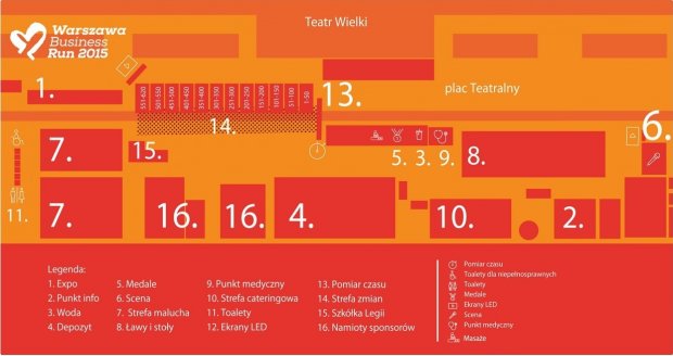 Plan Pl. Teatralnego Zaplecze biznesowe biegu Warszawa Business Run 2015