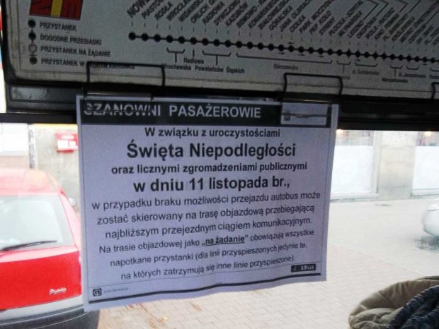 Objazdy niepodległości - "szczegółowa" informacja ZTM
