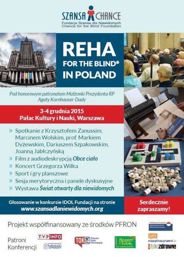 Plakat. Spotkania niewidomych w Sali Kongresowej.