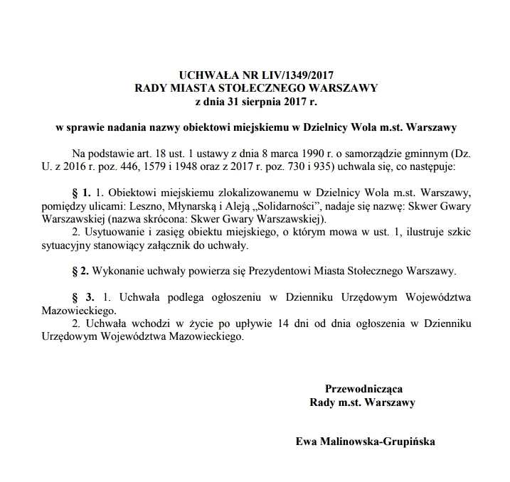 Skewr Gwary - Uchwała