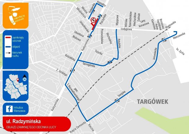 Ulica Radzymińska, etap 2 - objazd zamkniętego odcinka ulicy