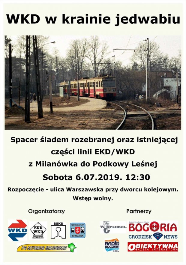 Plakat spaceru śladami linii kolejowej WKD