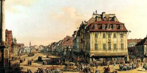Kamienica Johna (dziś Dom Literatury) na obrazie Bernardo Bellotto: Krakowskie Przedmieście od strony Bramy Krakowskiej