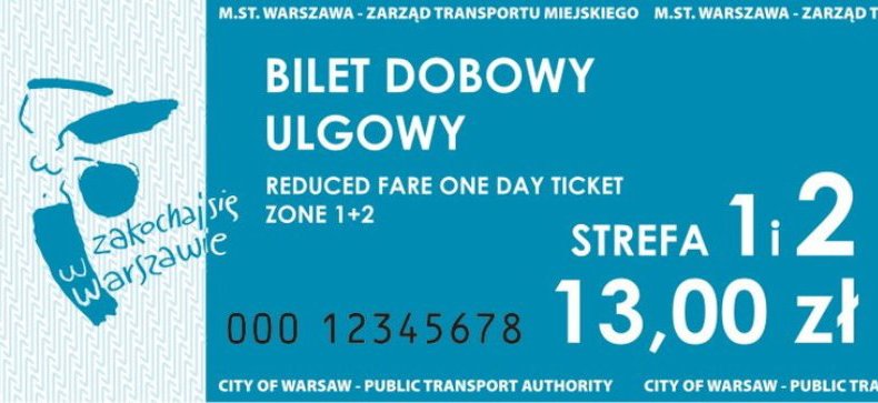 Ulgowy bilet dobowy w Warszawie za 13 zł