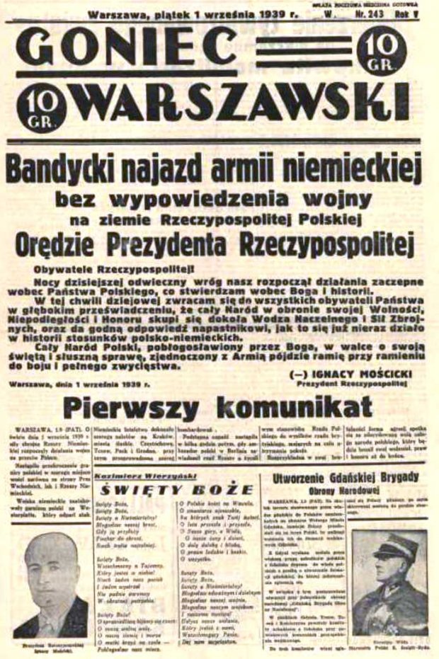 Goniec Warszawski z 1 września 1939 roku. 