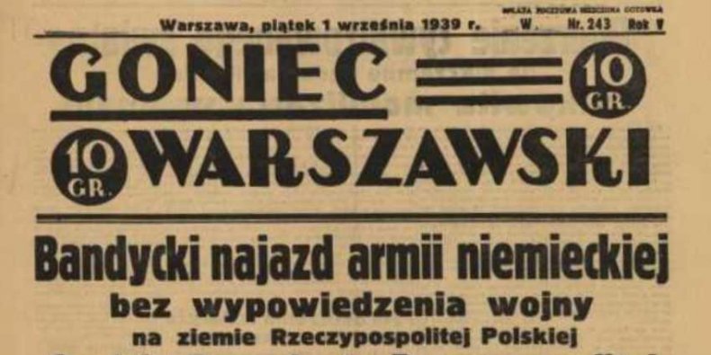 Goniec Warszawski z 1 września 1939 roku. Fragment pierwszej strony