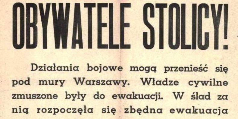 Odezwa generała Waleriana Czumy do mieszkańców Warszawy z 7 września 1939