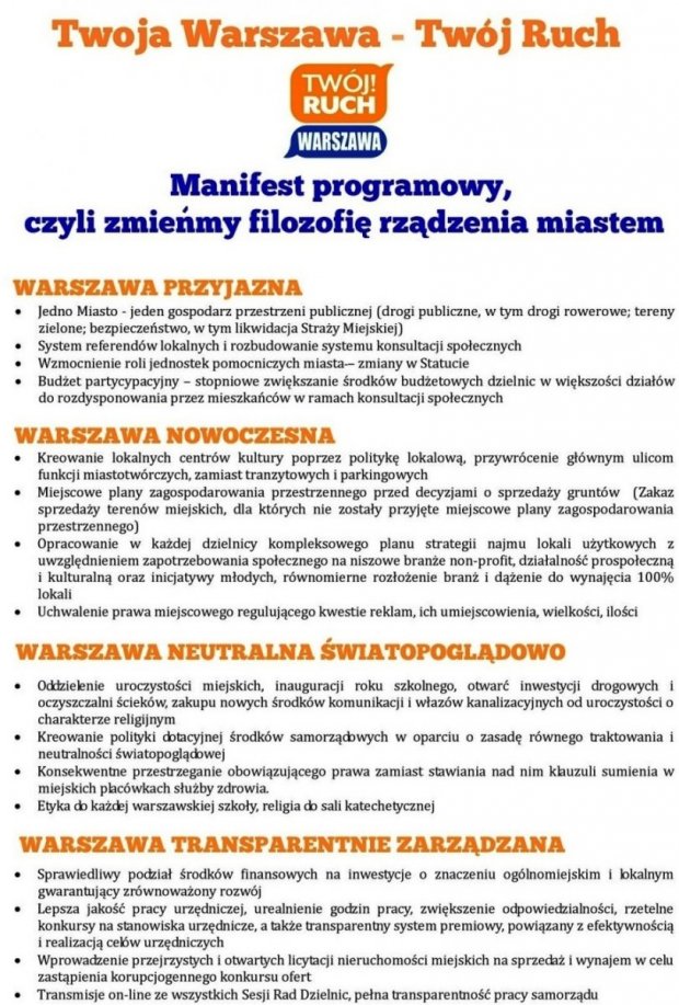 Manifest prograowy - Twój Ruch Warszawa