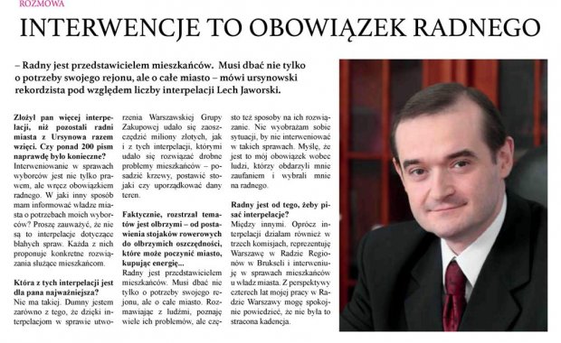 Rozmowa z radnym Lechem Jaworskim z Rady Dzielnicy Ursynów