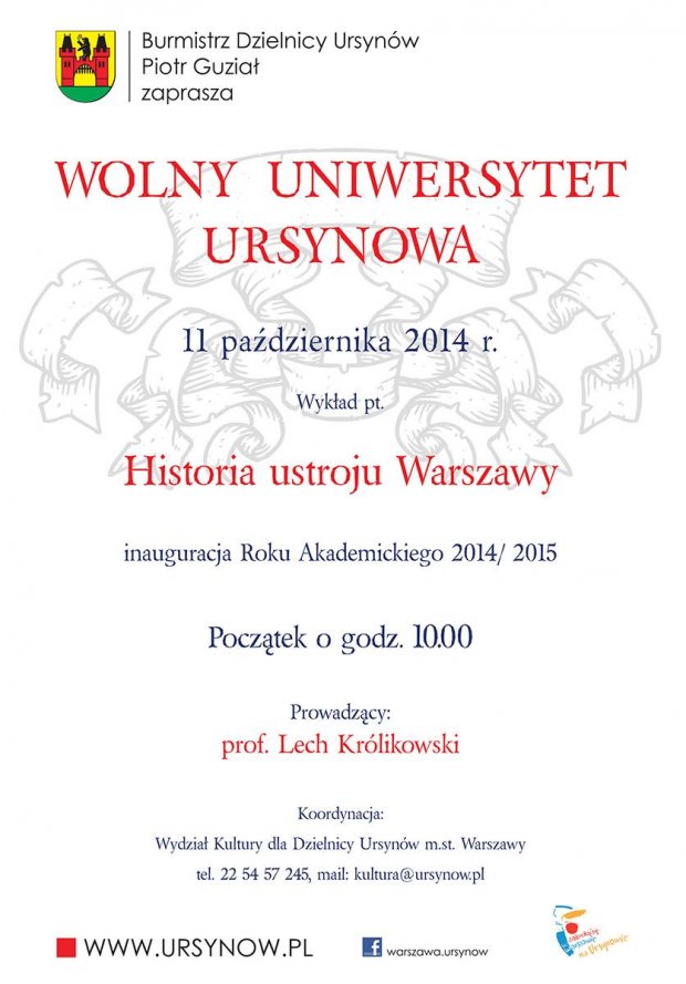Wykład inauguracyjny Wolnego Uniwersytetu Ursynowa - plakat