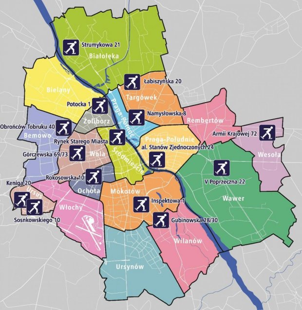 Lodowiska w Warszawie - mapa