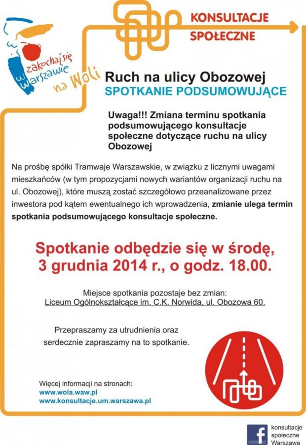 Zmiana terminu konsultacji na Woli - plakat