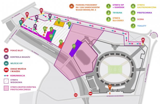 Plan pokazów pirotechnicznych - Stadion Narodowy w Warszawie