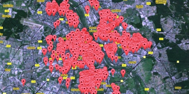 Mapa tak zwanych roszczeń dekretowych do nieruchomości w Warszawie