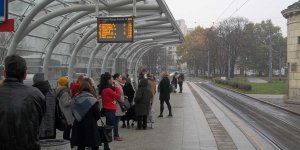 Objazdy niepodległości - przystanek tramwajowo-autobusowy przy Grubej Kaśce. Wszystko działa prócz transportu