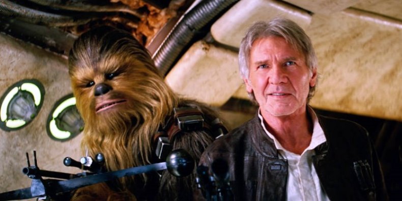 Gwiezdne wojny: Przebudzenie Mocy - na zdjęciu Peter Mayhew, Harrison Ford