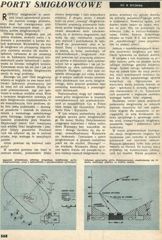 Artykuł "Porty śmigłowcowe" str 1. Skrzydlata Polska, nr 36 (166) z 5 IX 1954 r.