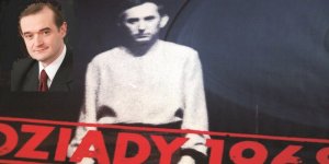 Lech Jaworski i Gustaw Holoubek na plakacie z okazji 40. rocznicy ostatniego publicznego spektaklu „Dziadów”, Teatr Narodowy w Warszawie