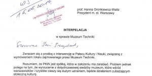 Interpelacja radnego Lecha Jaworskiego w sprawie Muzeum Techniki z dnia 16.06.2016 nr 1307