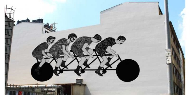 Mural "Cykliści" - Autor: Alicja Biała , adres: Ogrodowa 65