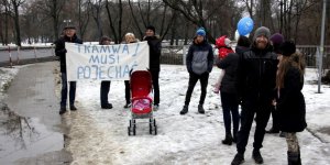 Pikieta za budową linii tramwajowej na Gocław