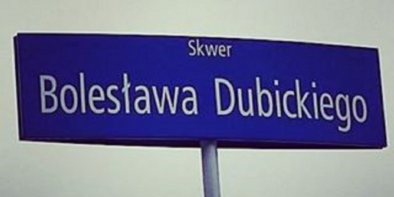 Tablica z nazwą skweru Bolesława Dubickiego