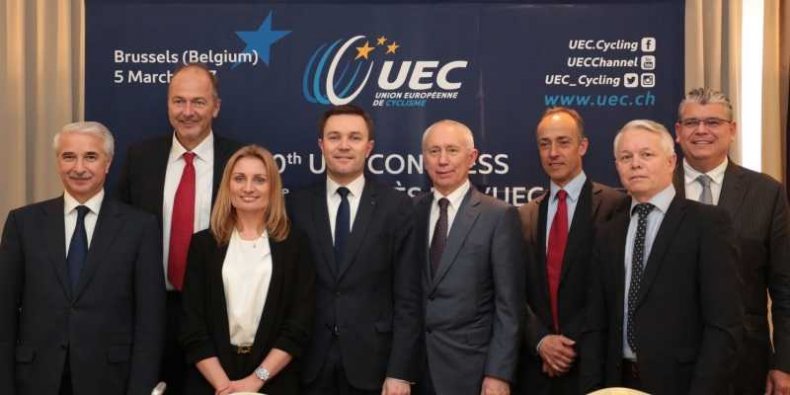 Zarząd UEC - Od lewej: Sahib ALAKBAROV, Martin WOLF (Niemcy), Agata LANG (Polska), David Lappartient (Francja), Alexander GUSYATNIKOV (Rosja), Rocco CATTANEO (Szwajcaria), Henrik Jess JENSEN (Dania), Enrico DELLA CASA (Włochy)