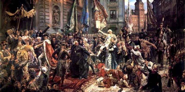 Obraz Konstytucja 3 Maja - Jan Matejko namalował wszystkie najważniejsze postacie związane z uchwaleniem Konstytucji na ulicy Świętojańskiej