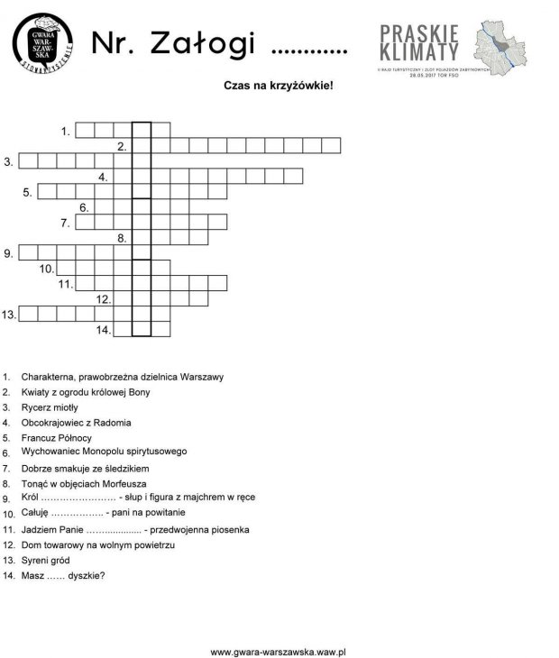 Krzyżówka - 2. Rajdu Turystycznego "Praskie Klimaty"