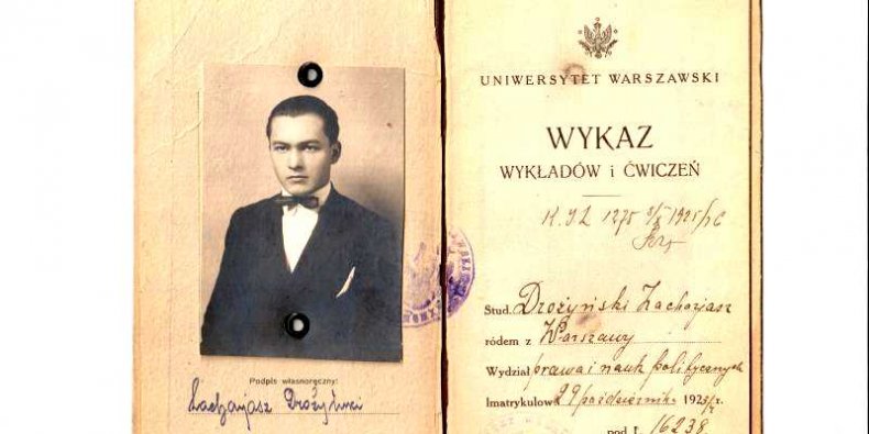 Zachariasz Drożyński - index Uniwersytetu Warszawskiego z 1923 r.