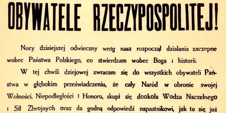 Orędzie Prezydenta RP Ignacego Mościckiego 1 września 1939 roku