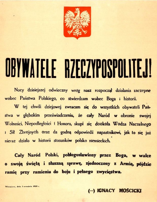 Orędzie Prezydenta RP Ignacego Mościckiego z 1 września 1939 roku