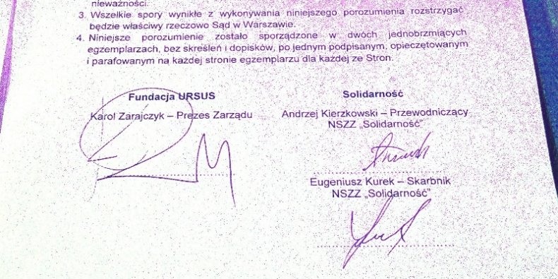 Ursus - podpisy pod porozumieniem