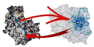 Mapa Polski i Warszawy ze strzałkami kierunkowymi