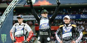 na podium od lewej: Maciej Janowski (Polska), Tai Woffinden (Wielka Brytania) i Fredrik Lindgren (Szwecja)
