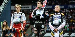 na podium od lewej: Maciej Janowski (Polska), Tai Woffinden (Wielka Brytania) i Fredrik Lindgren (Szwecja)