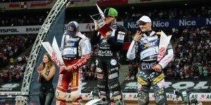 na podium od lewej: Maciej Janowski (Polska), Tai Woffinden (Wielka Brytania) i Fredrik Lindgren (Szwecja)