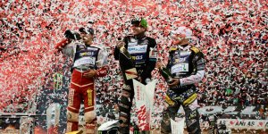 na podium od lewej: Maciej Janowski (Polska), Tai Woffinden (Wielka Brytania) i Fredrik Lindgren (Szwecja)