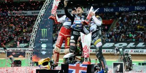 na podium od lewej: Maciej Janowski (Polska), Tai Woffinden (Wielka Brytania) i Fredrik Lindgren (Szwecja)