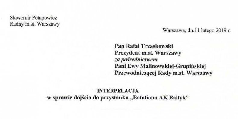 Interpelacja radnego Sławomira Potapowicza