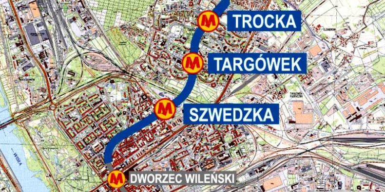 II linia metra - mapka odcineka północno-wschodniego