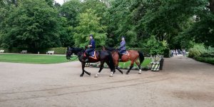 Piknik Komendy Stołecznej Policji w 100. rocznicę utworzenia Policji Państwowej - patrol warszawskiej policji konnej