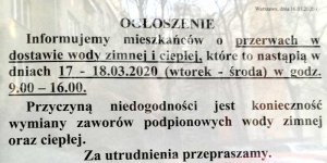 Ogłoszenie o braku wody