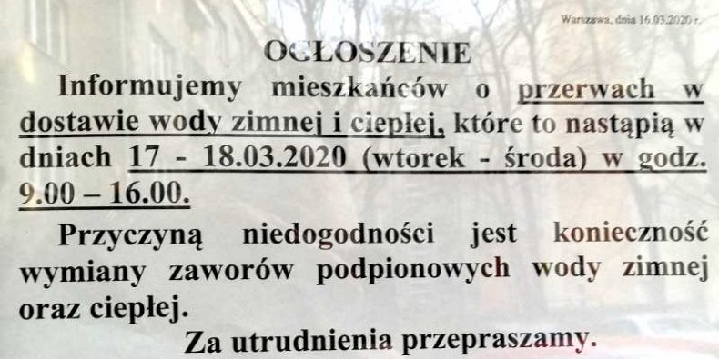 Ogłoszenie o braku wody