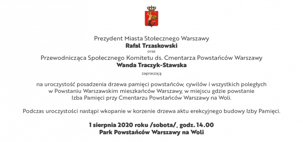 Zaproszenie na uroczystości 1 sierpnia na CPW