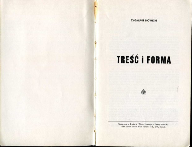 Treść i forma, Zygmunt Nowicki, wydanie kanadyjskie