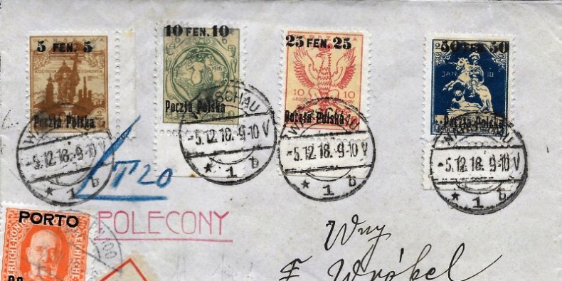 Fragment koperty listu R (polecony) wysłanego 5.12.1918 z Warszawy do Wiednia