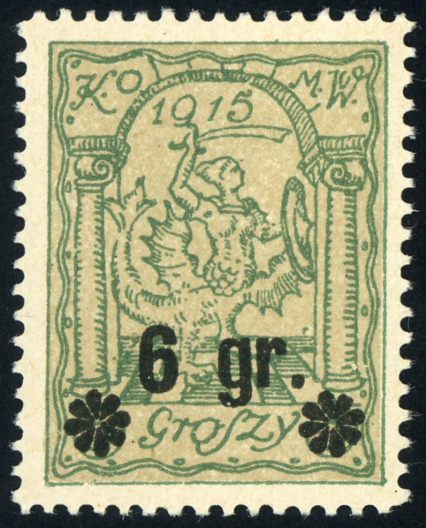 Fot. 11 - znaczki 2 gr. lub 10 gr. i 6 gr. lub 5 gr., gdzie do cyfr nowego nominału dodano gwiazdki zakrywające starą wartość
